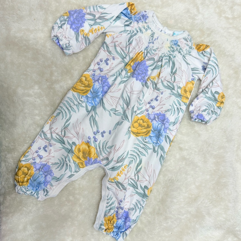 Feather Baby Smocked Floral Romper Pantsuit